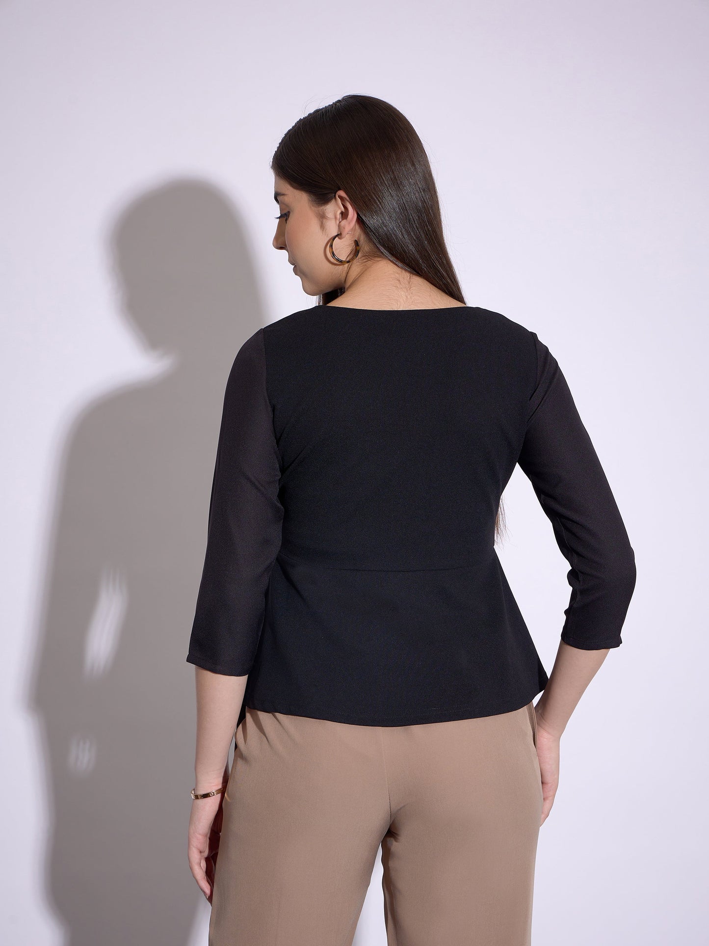 Black Wrap Asymmetric Peplum Top