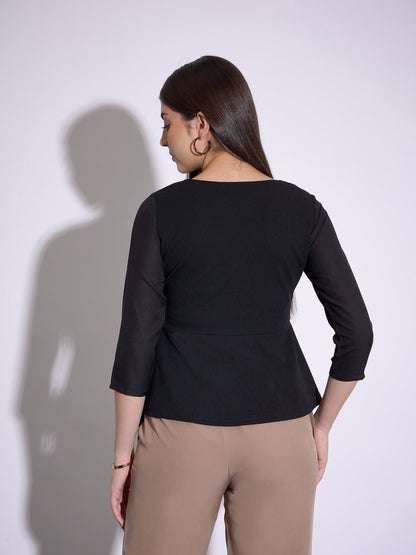Black Wrap Asymmetric Peplum Top