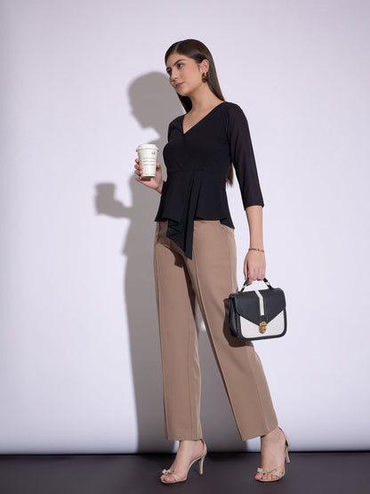 Black Wrap Asymmetric Peplum Top
