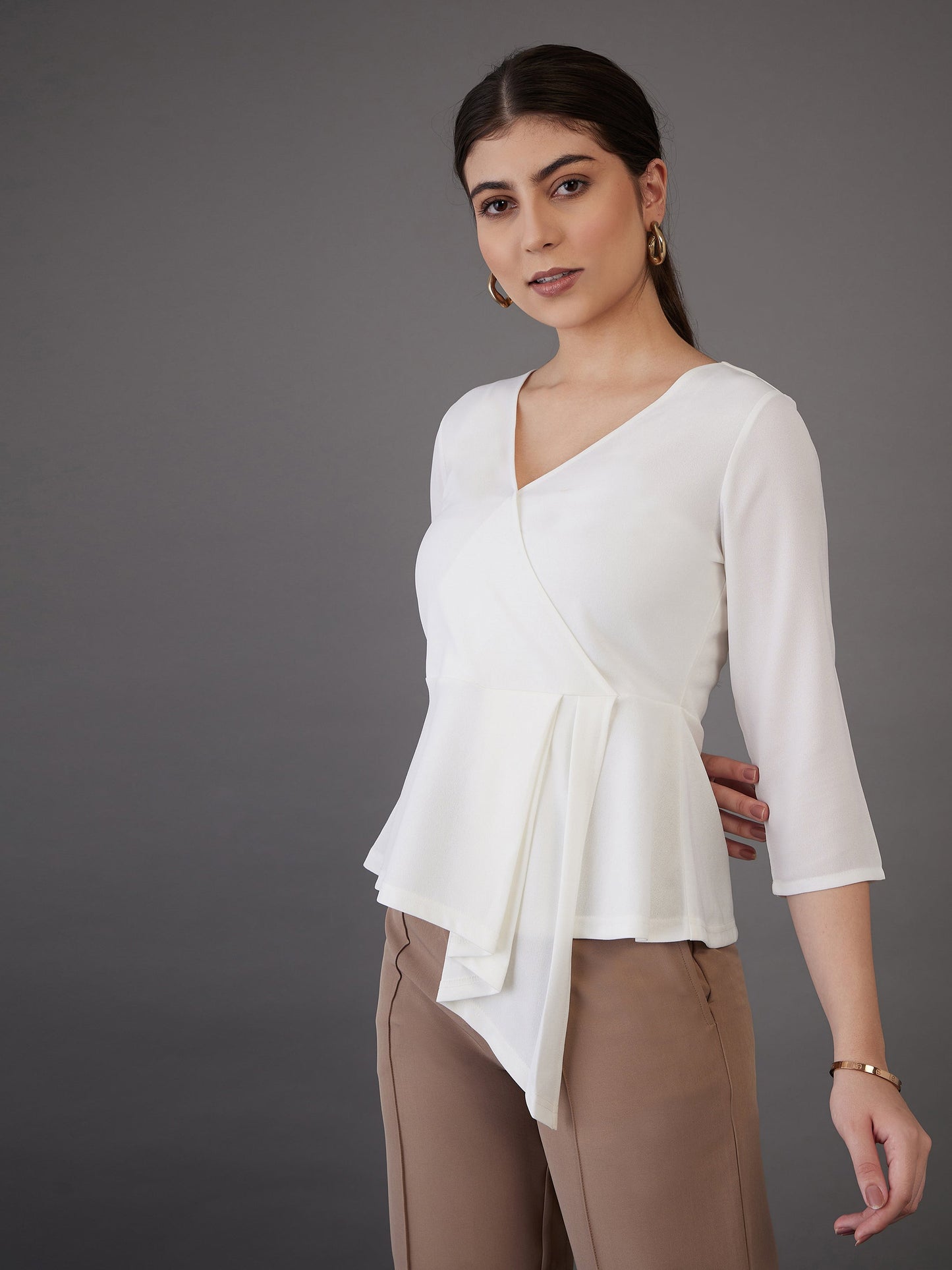 White Wrap Asymmetric Peplum Top