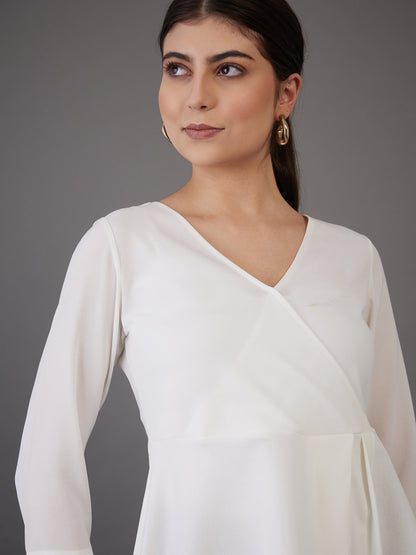 White Wrap Asymmetric Peplum Top