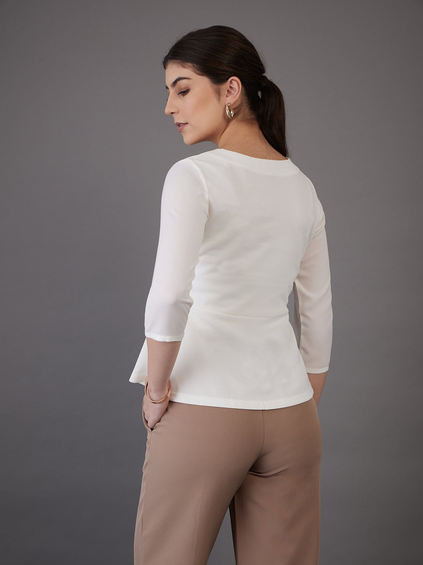 White Wrap Asymmetric Peplum Top