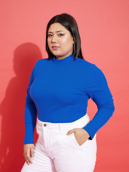 Royal Blue Rib High Neck Top