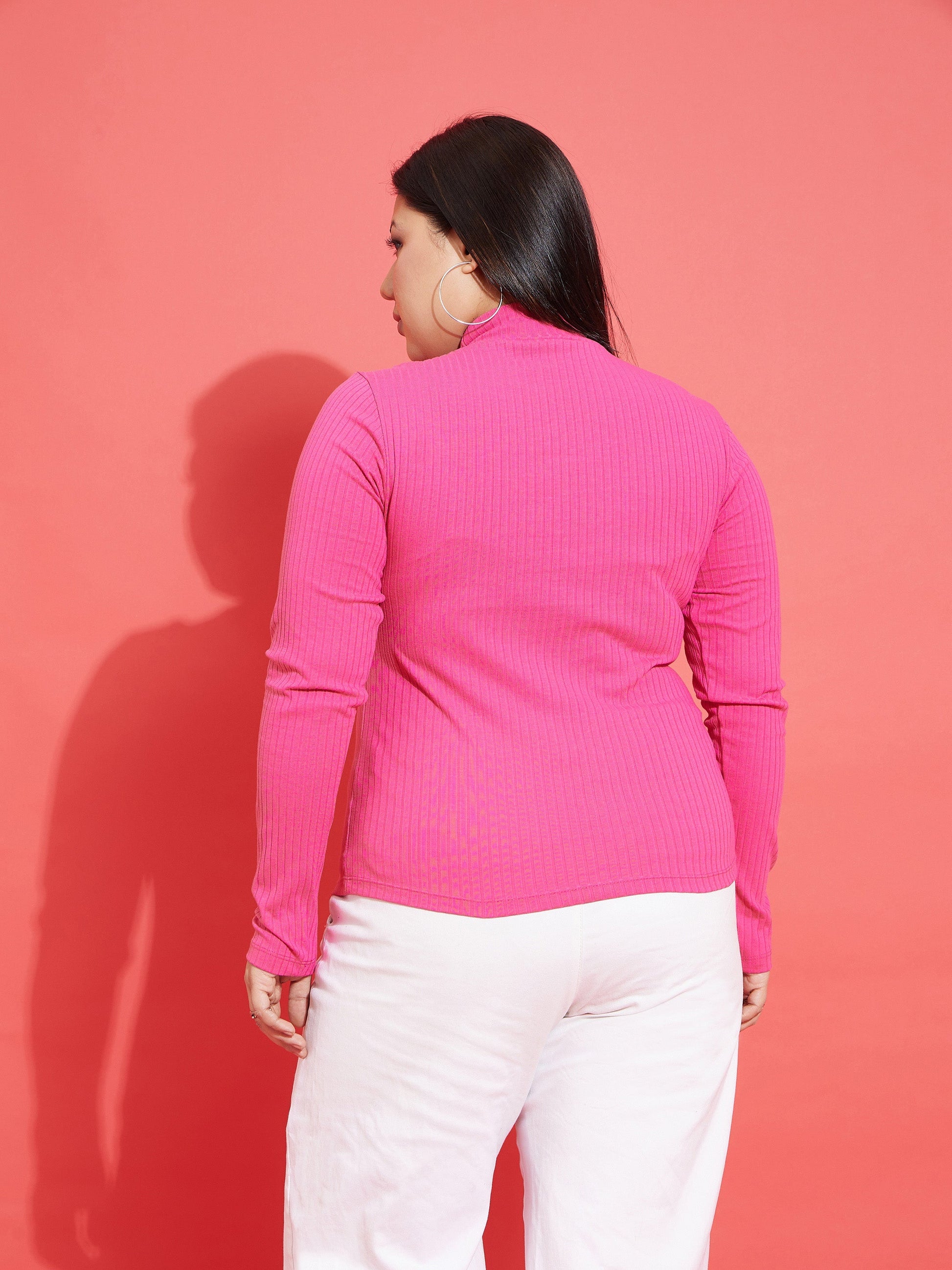 Pink Rib High Neck Top-SASSAFRAS Curve