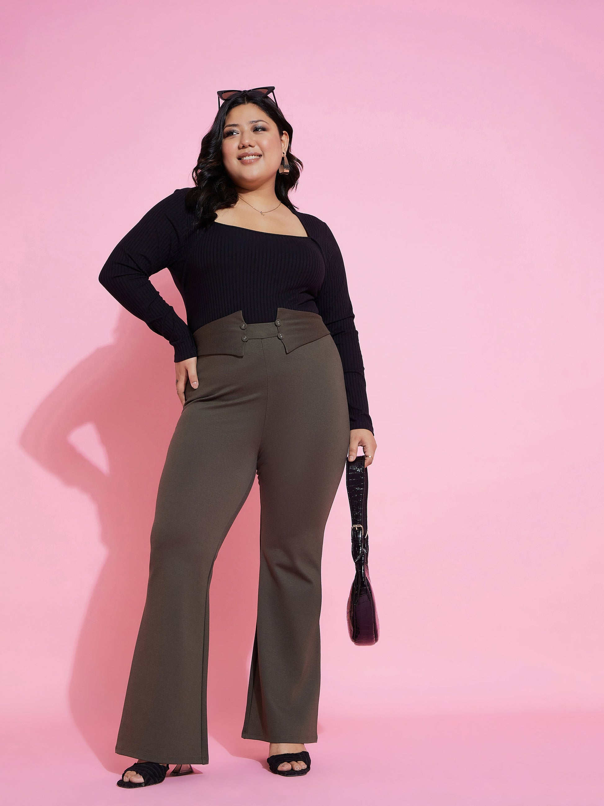 Black Rib Empire Neck Top-SASSAFRAS Curve