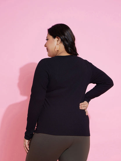 Black Rib Empire Neck Top-SASSAFRAS Curve