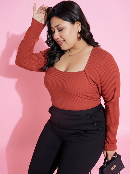 Rust Rib Empire Neck Top