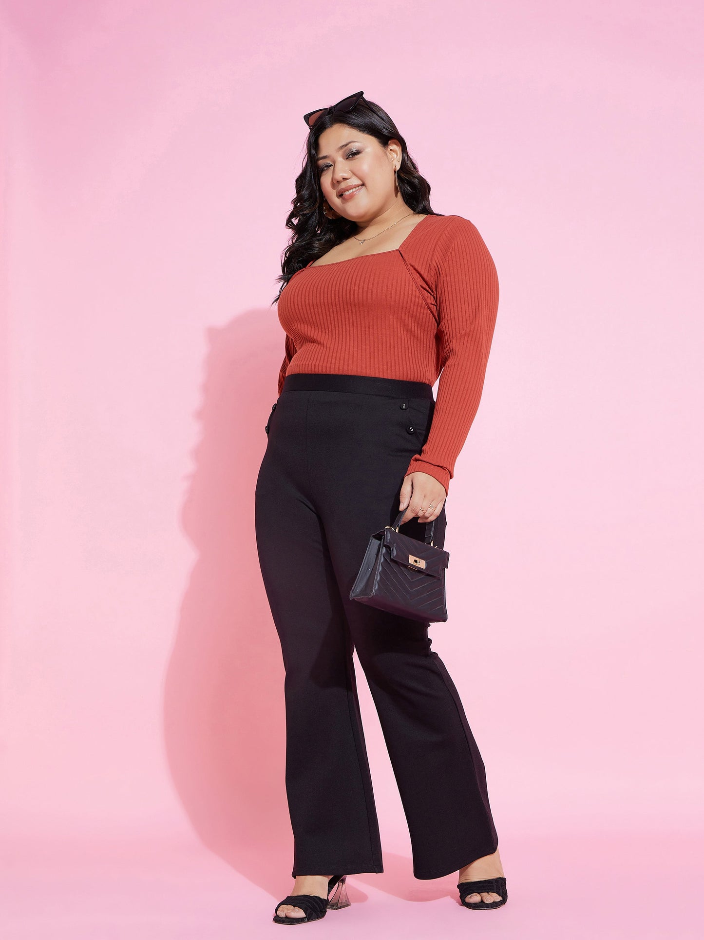 Rust Rib Empire Neck Top