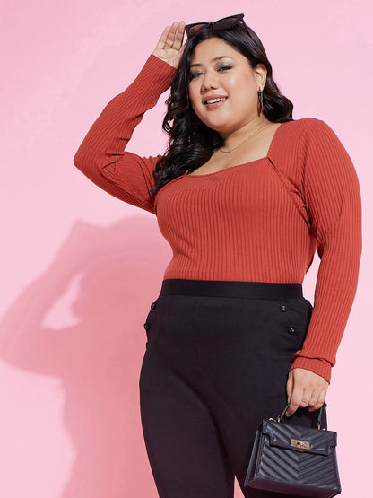 Rust Rib Empire Neck Top