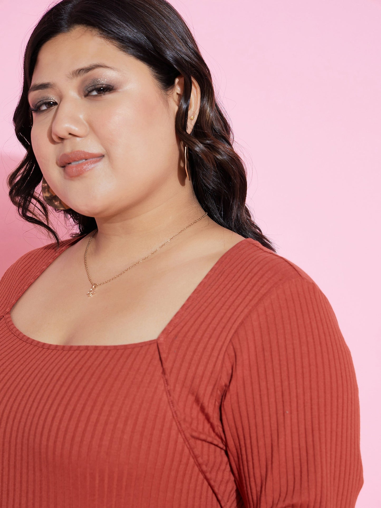 Rust Rib Empire Neck Top