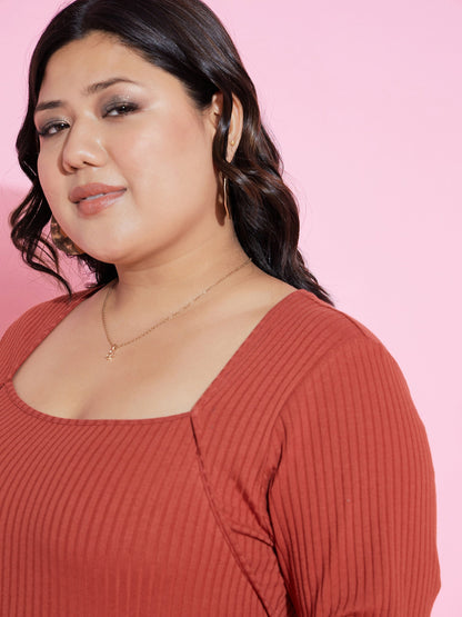 Rust Rib Empire Neck Top
