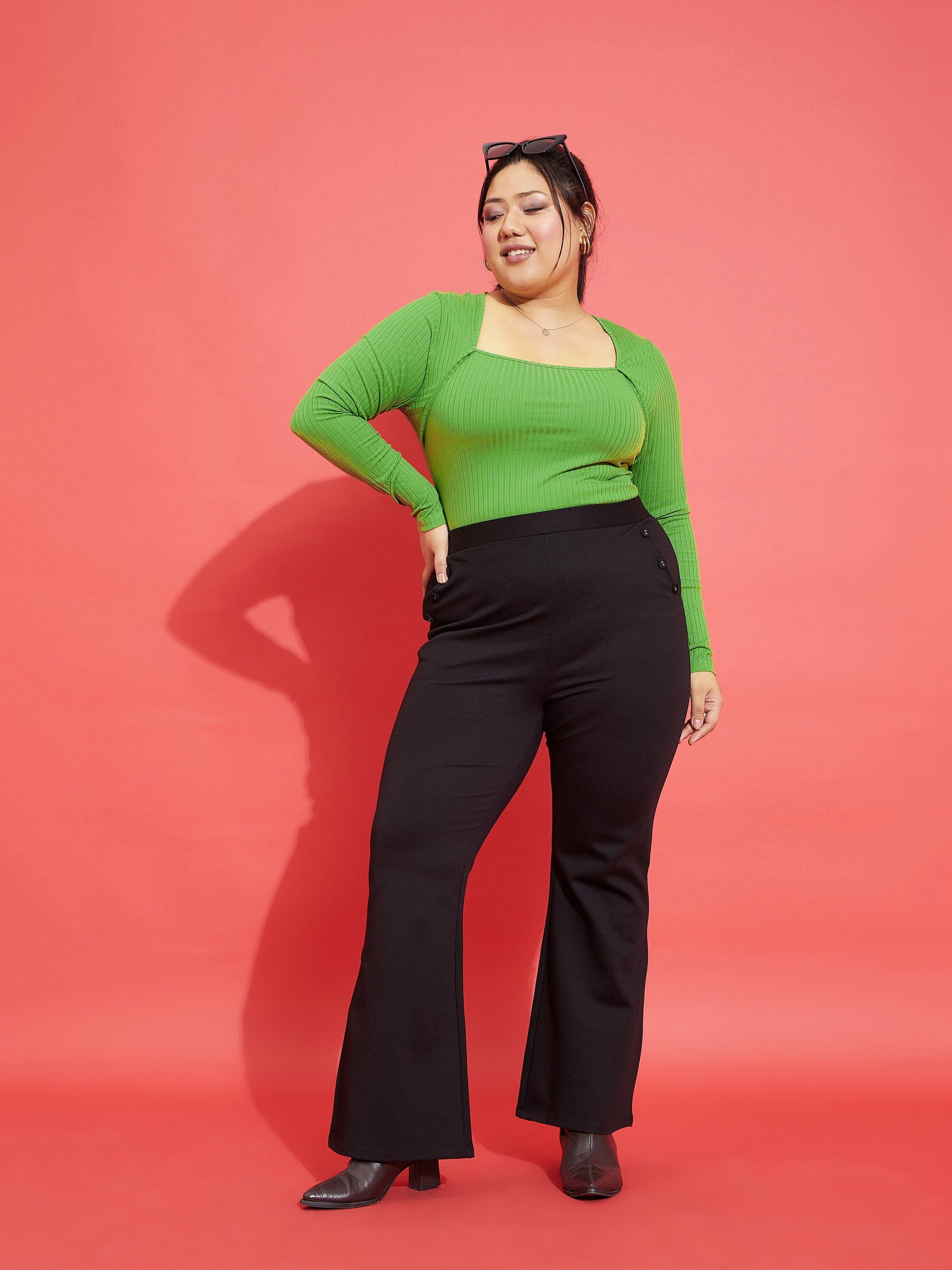 Green Rib Empire Neck Top-SASSAFRAS Curve