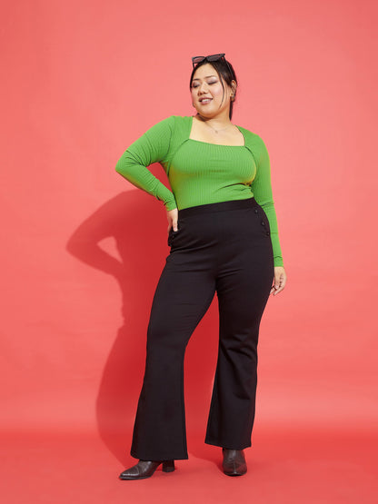 Green Rib Empire Neck Top-SASSAFRAS Curve