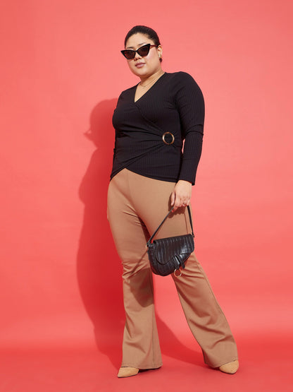 Black Rib Side Buckle Detail Top-SASSAFRAS Curve