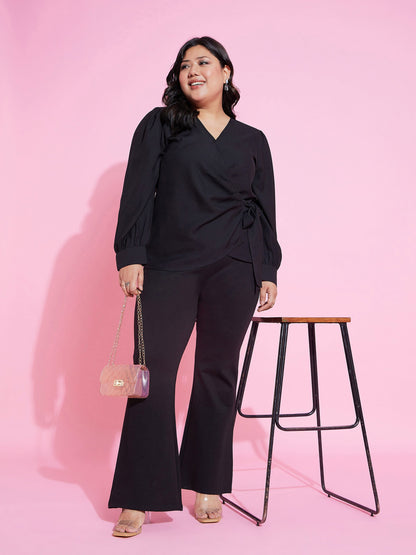 Black Side Knot Peplum Top