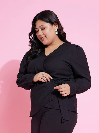 Black Side Knot Peplum Top