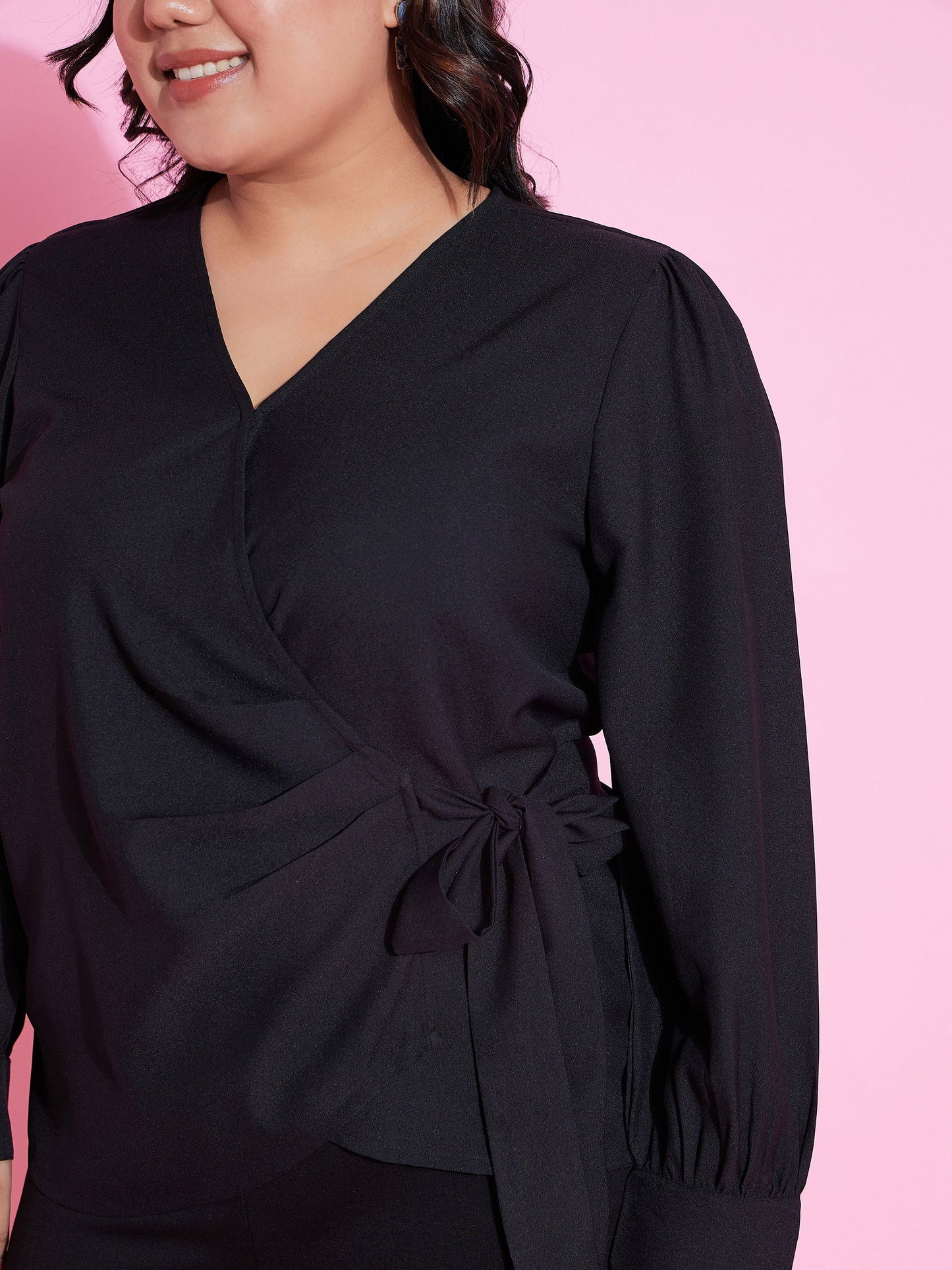 Black Side Knot Peplum Top