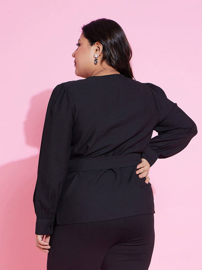 Black Side Knot Peplum Top