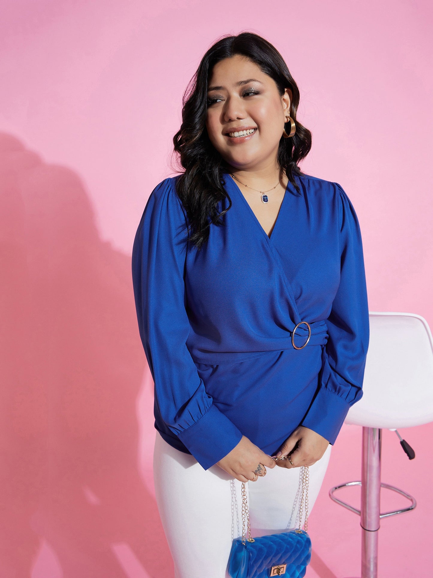 Royal Blue Side Knot Peplum Top