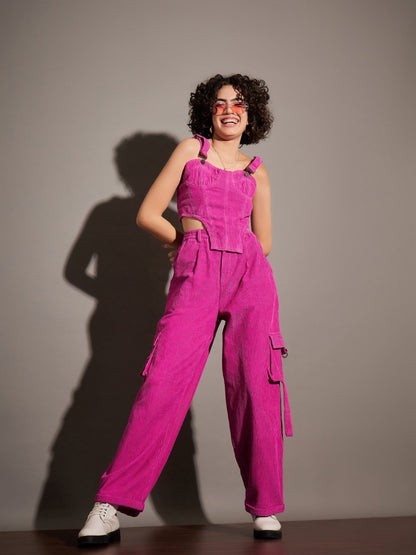 Pink Corduroy Bustier Crop Top