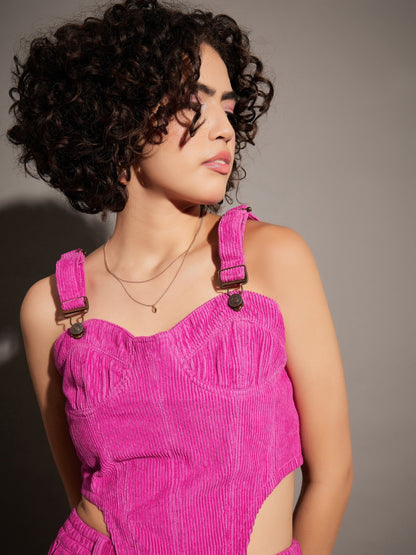 Pink Corduroy Bustier Crop Top