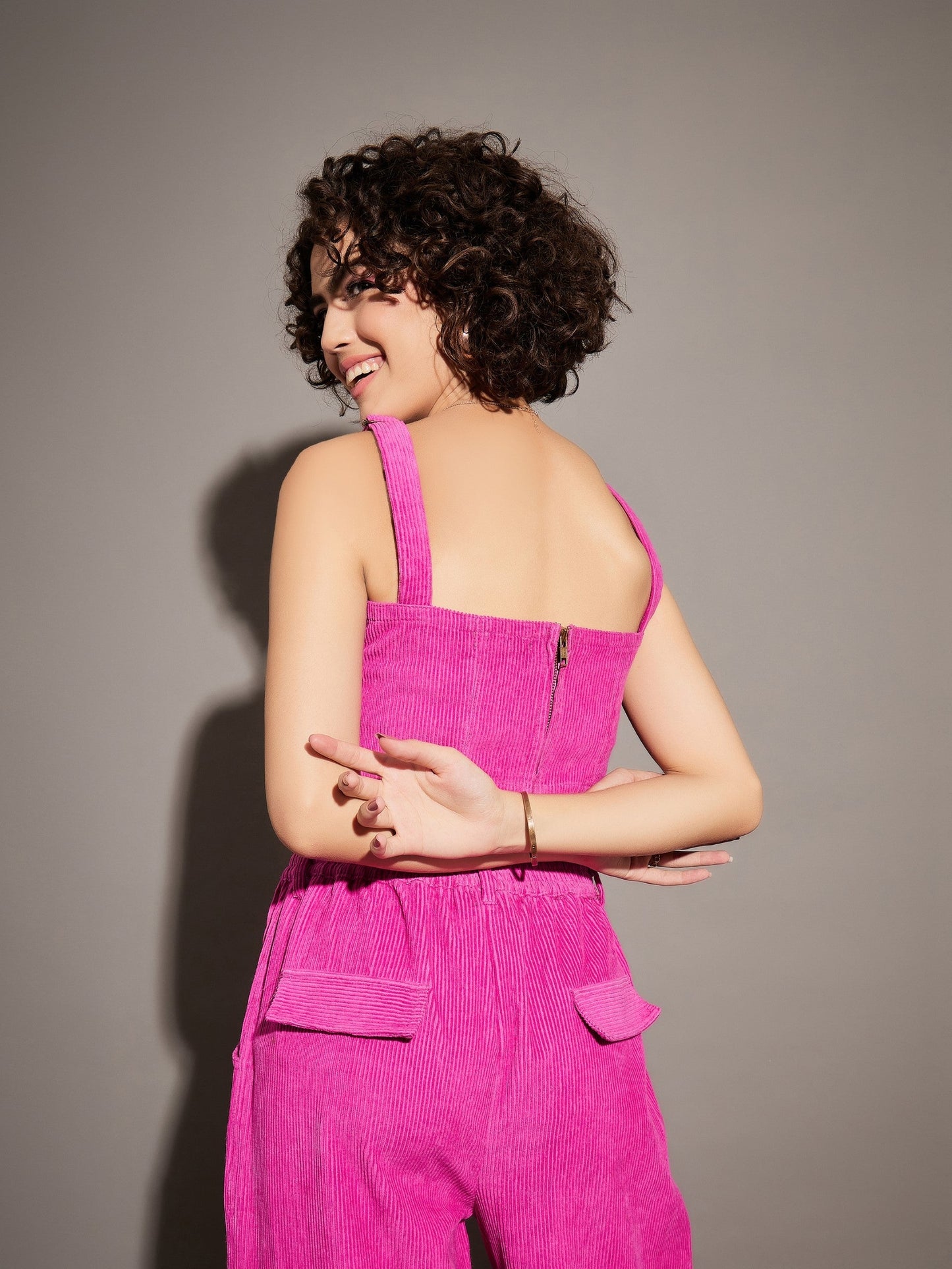 Pink Corduroy Bustier Crop Top