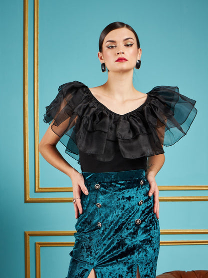 Black Frill Neck Top