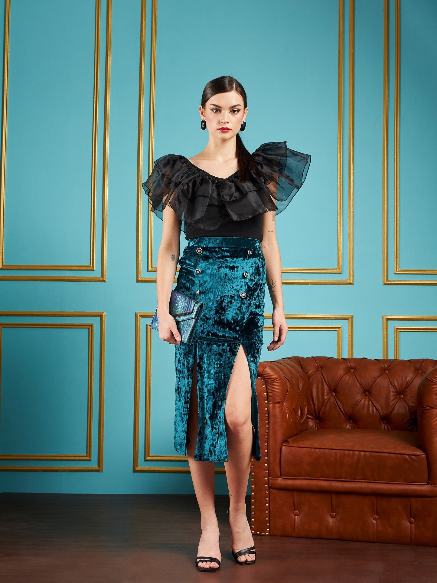 Black Frill Neck Top