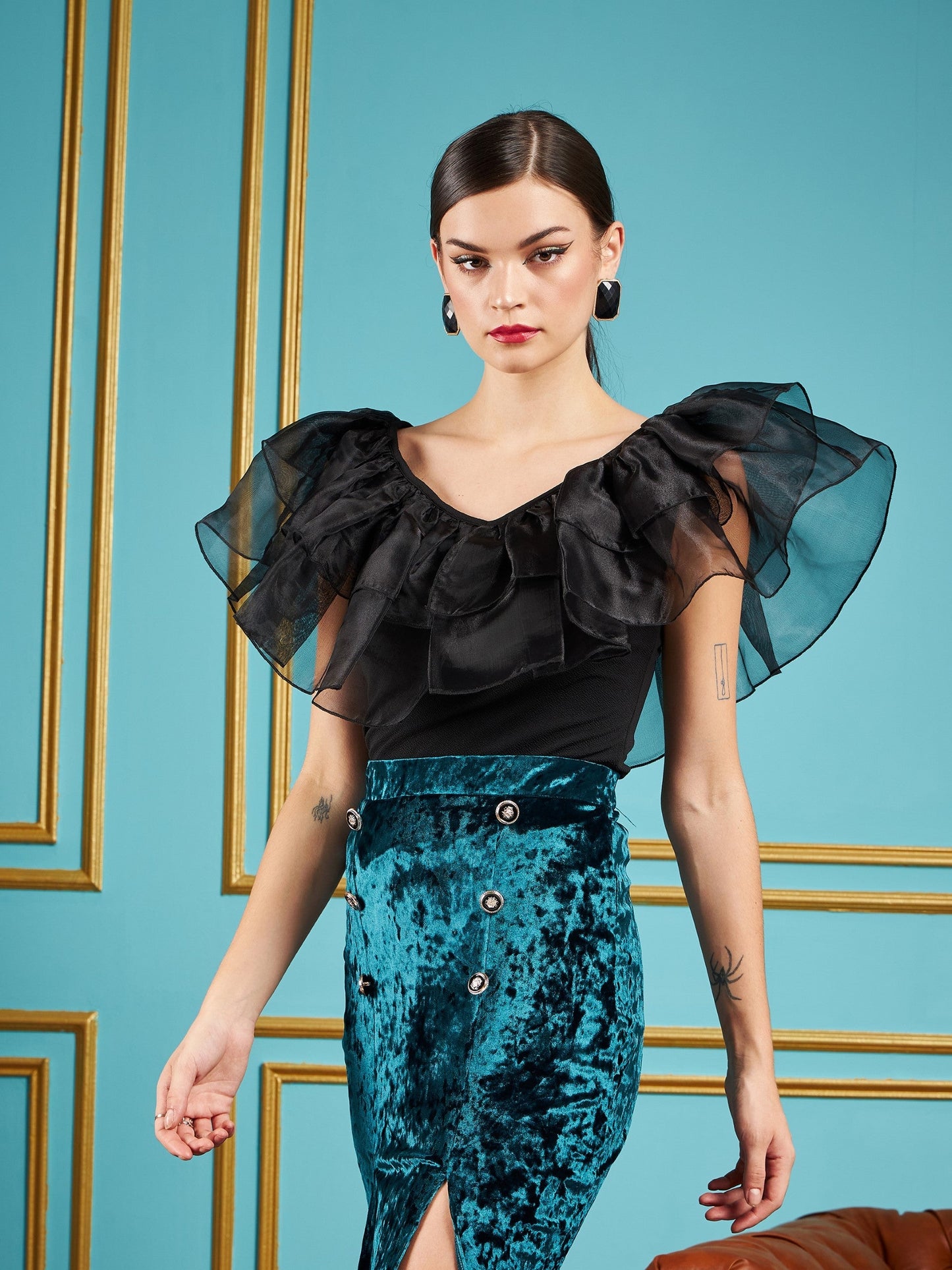 Black Frill Neck Top