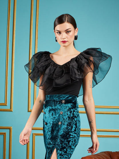 Black Frill Neck Top