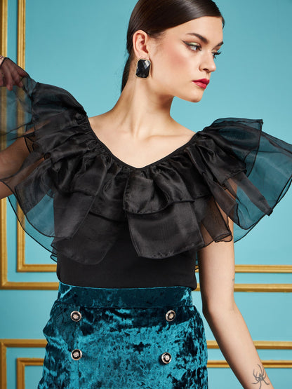 Black Frill Neck Top