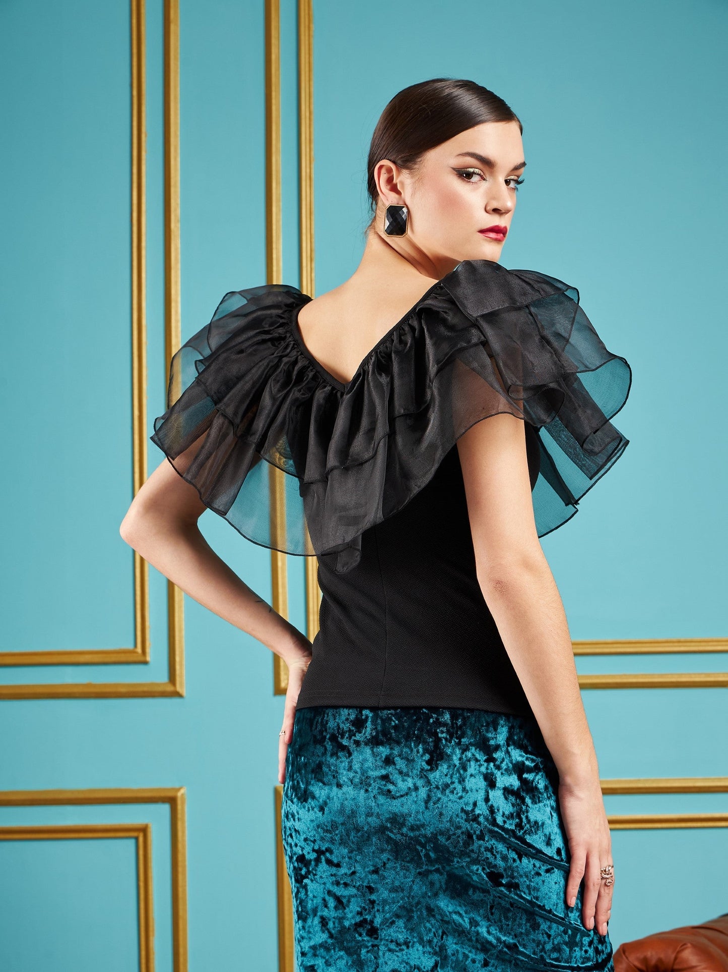 Black Frill Neck Top