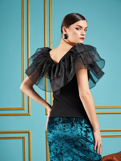 Black Frill Neck Top