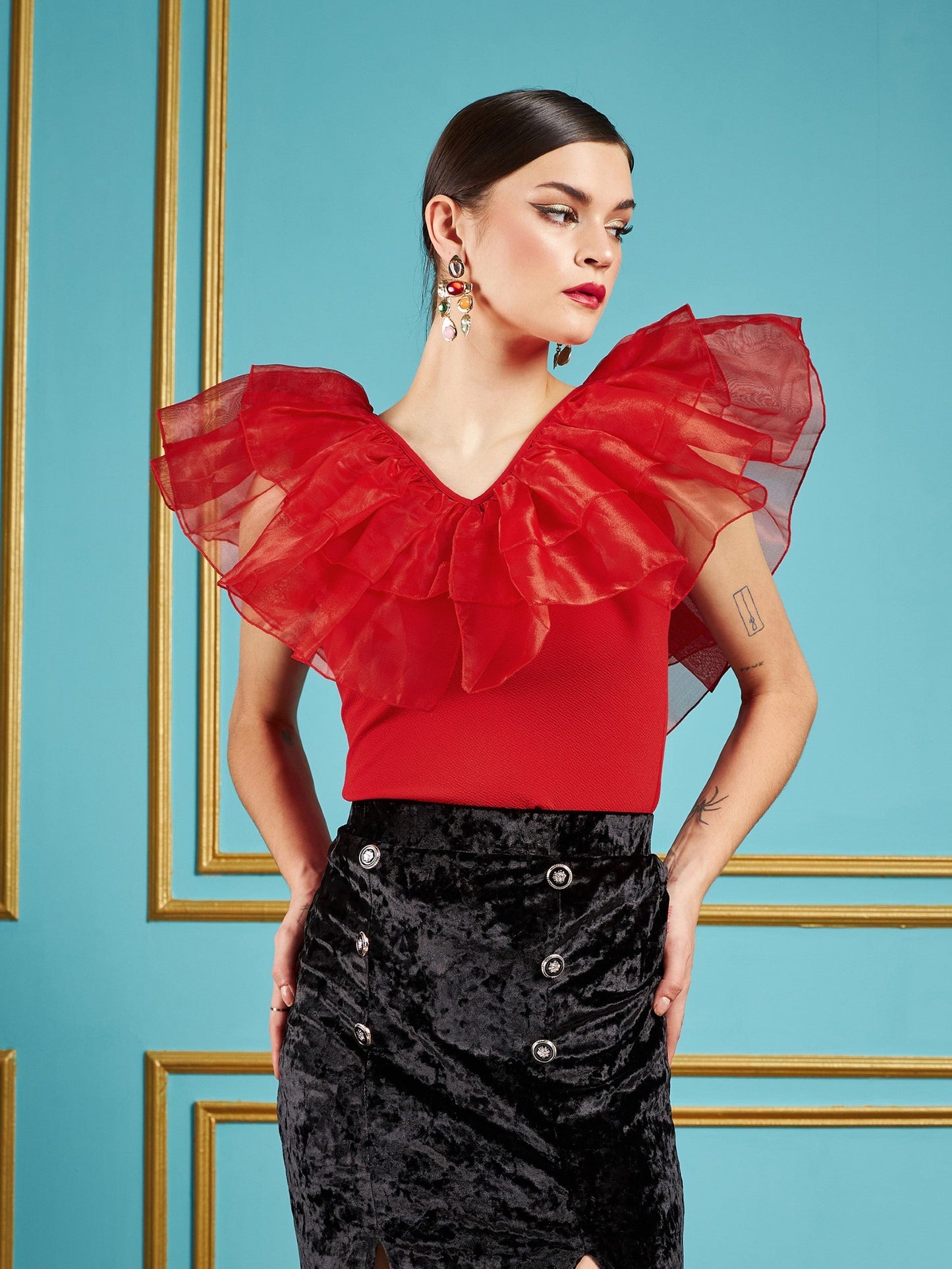 Red Frill Neck Top