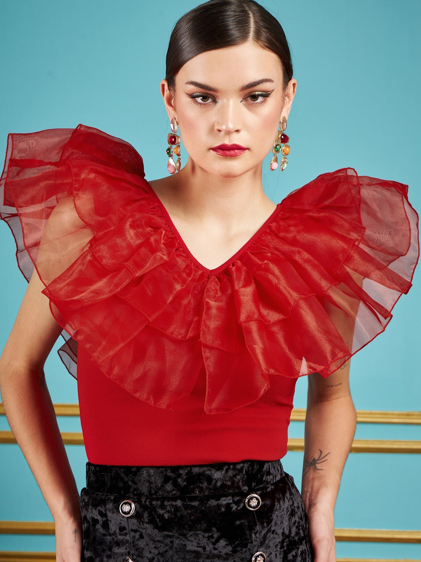 Red Frill Neck Top