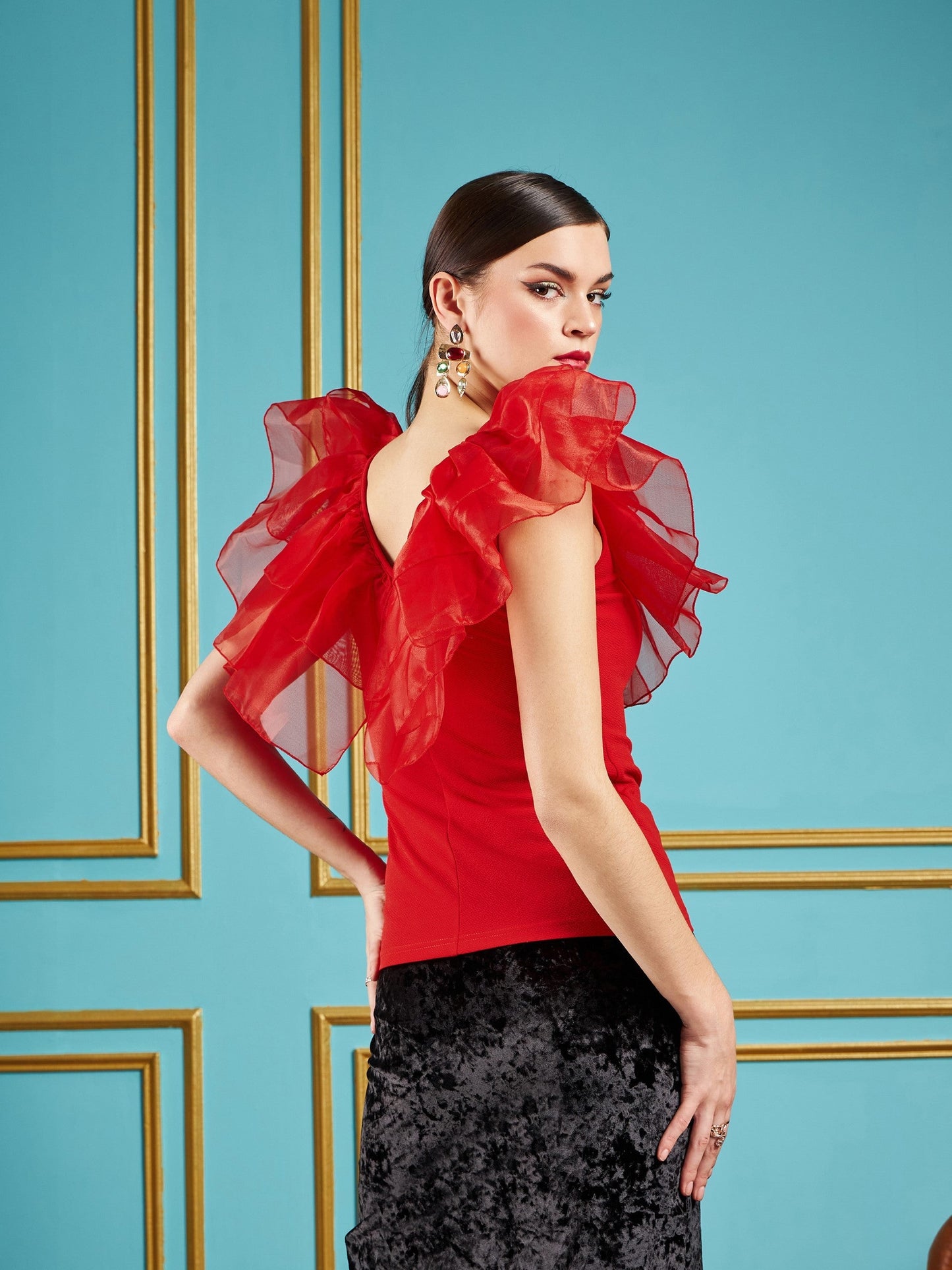 Red Frill Neck Top
