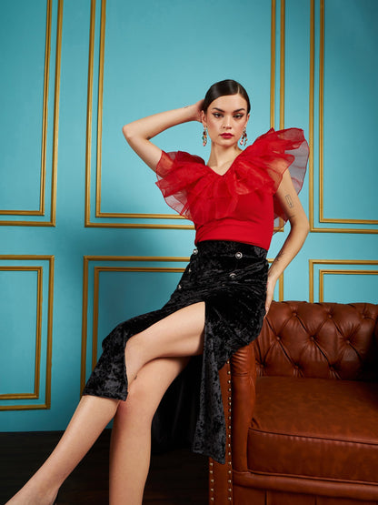 Red Frill Neck Top