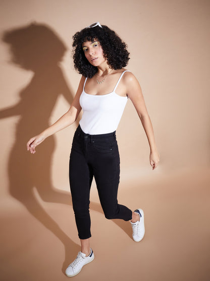 White Rib Square Neck Strappy Top