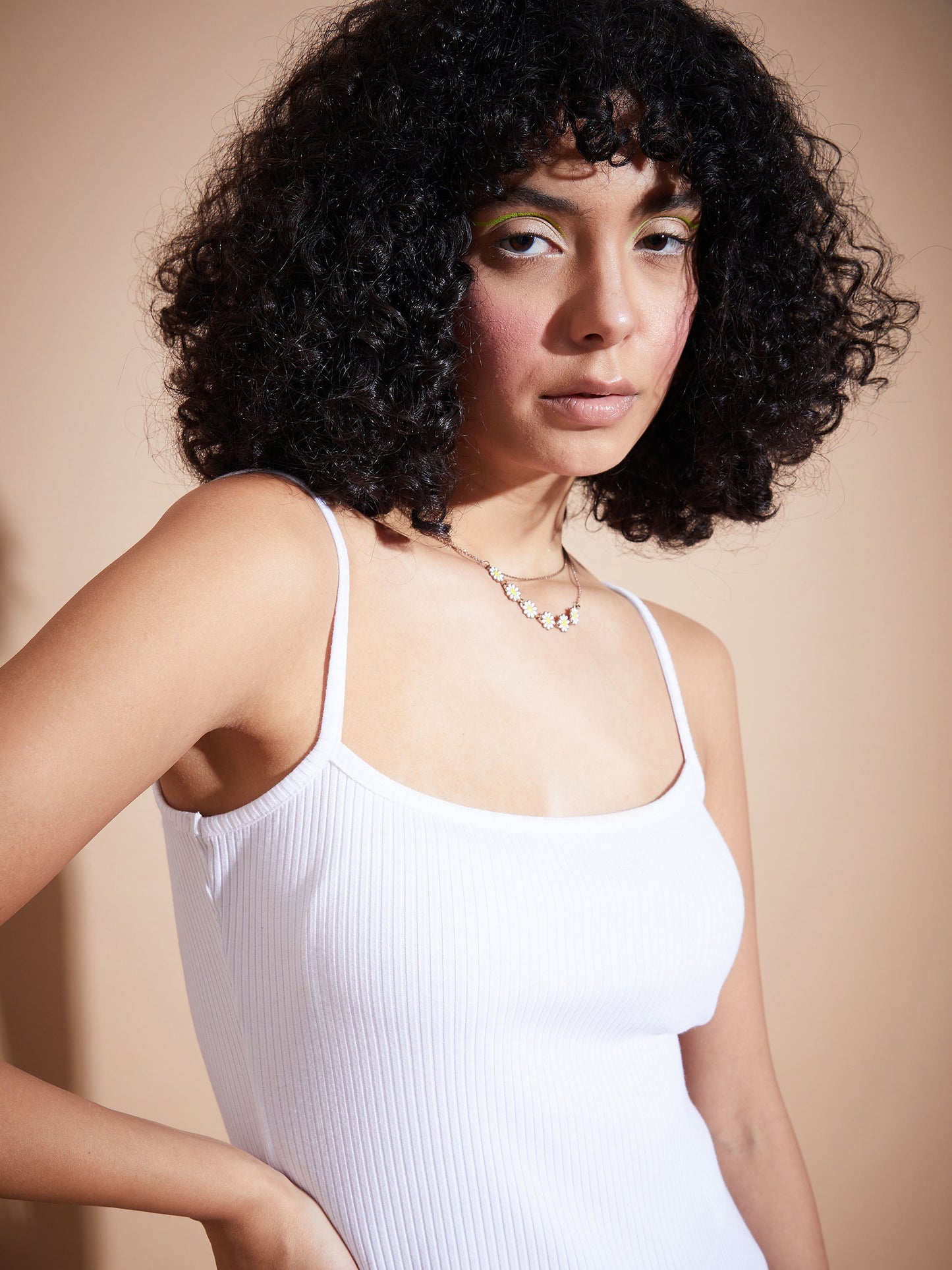 White Rib Square Neck Strappy Top