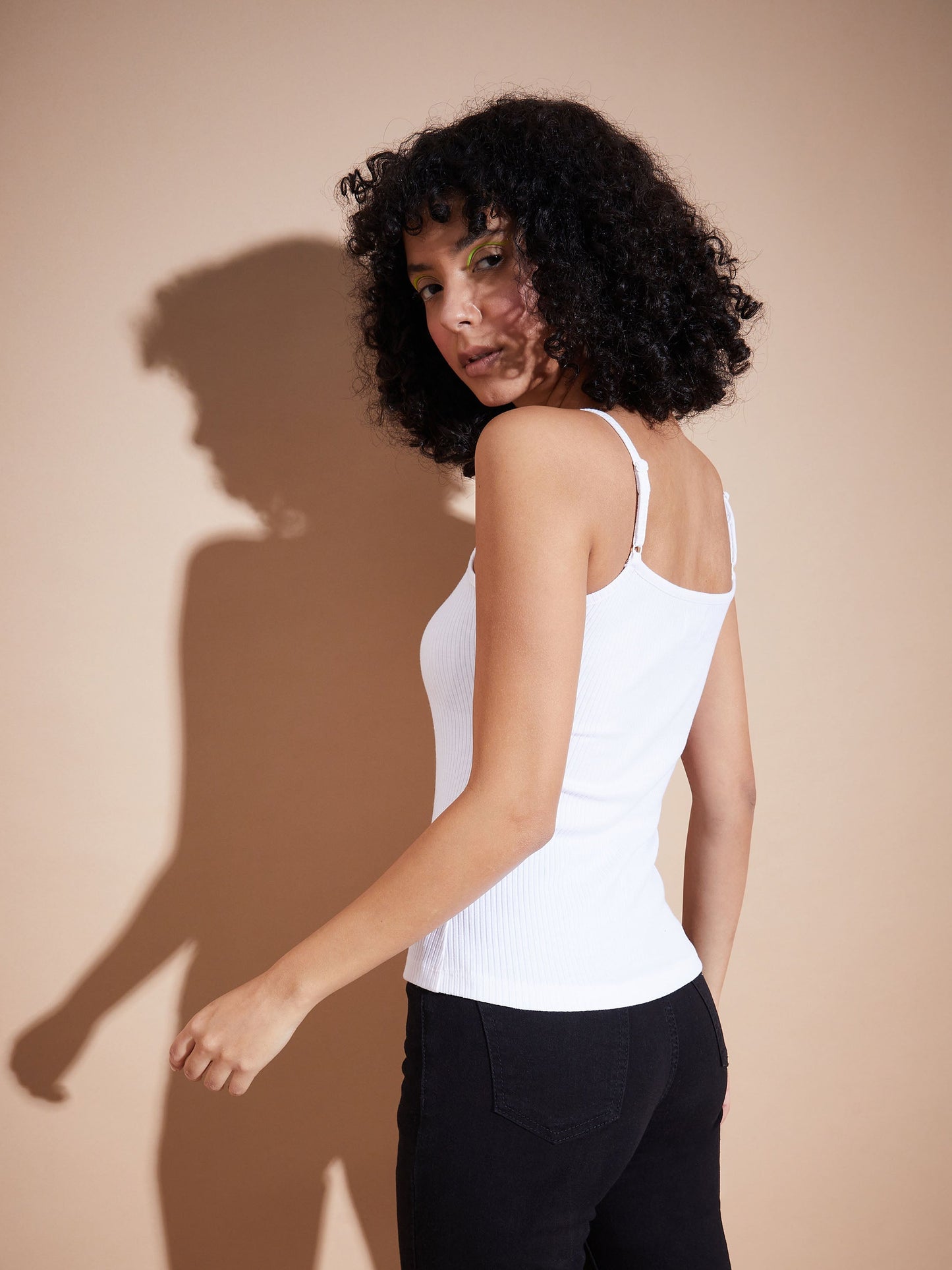 White Rib Square Neck Strappy Top