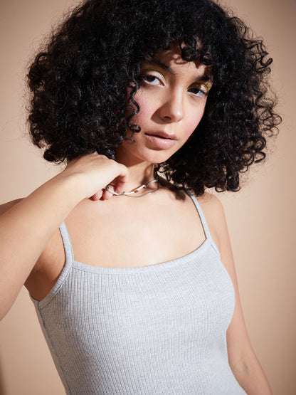 Melange Grey Rib Square Neck Strappy Top