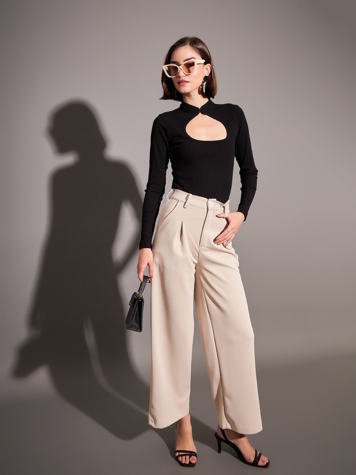 Black Rib Neck Cut Out Top