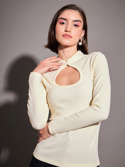 Off-White Rib Neck Cut Out Top