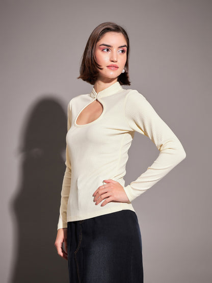 Off-White Rib Neck Cut Out Top