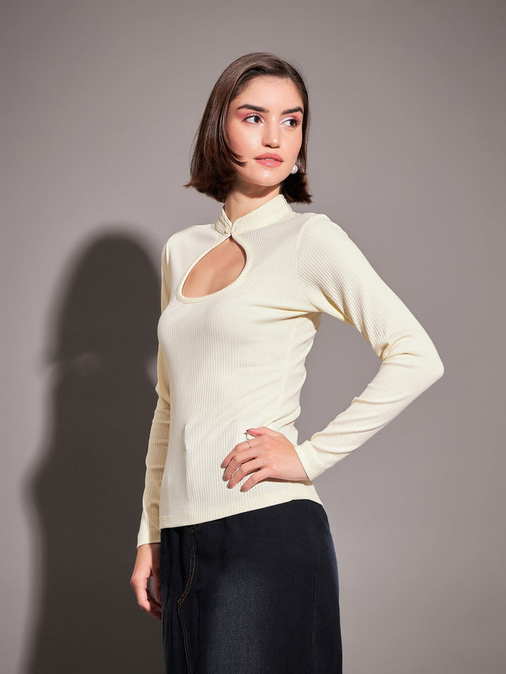 Off-White Rib Neck Cut Out Top