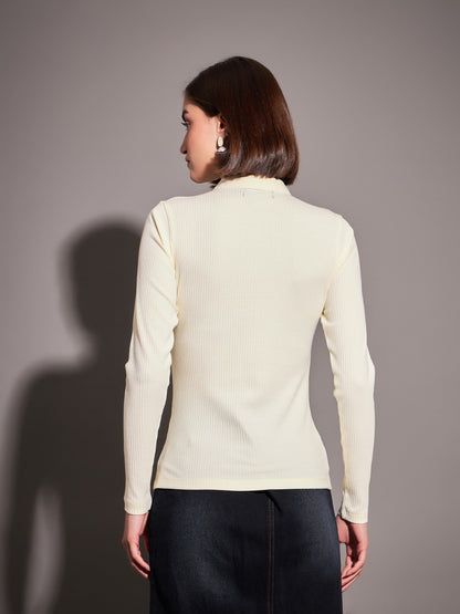 Off-White Rib Neck Cut Out Top