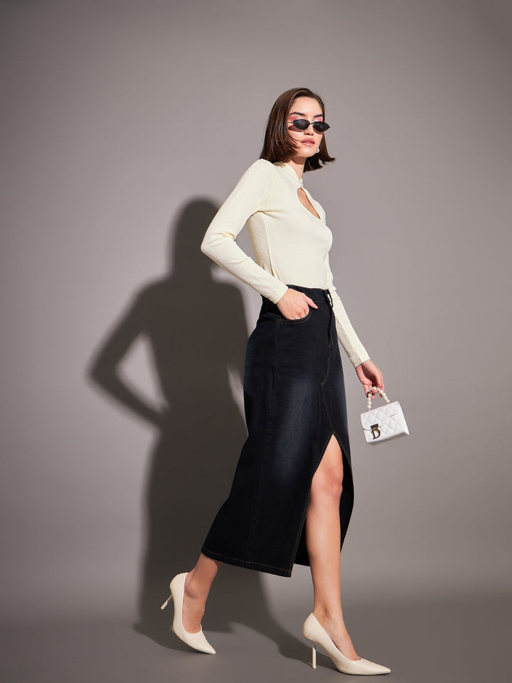 Off-White Rib Neck Cut Out Top