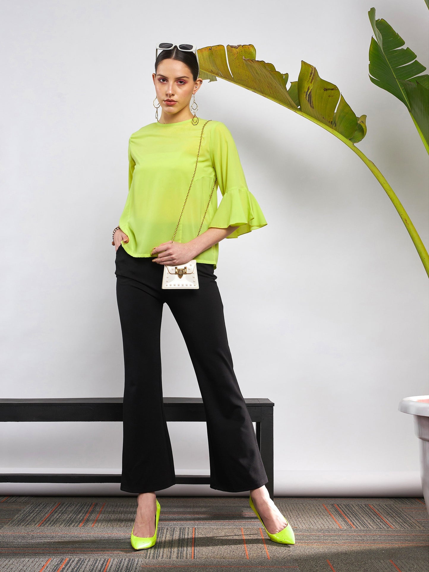 Lime Green Ruffle Sleeve Top