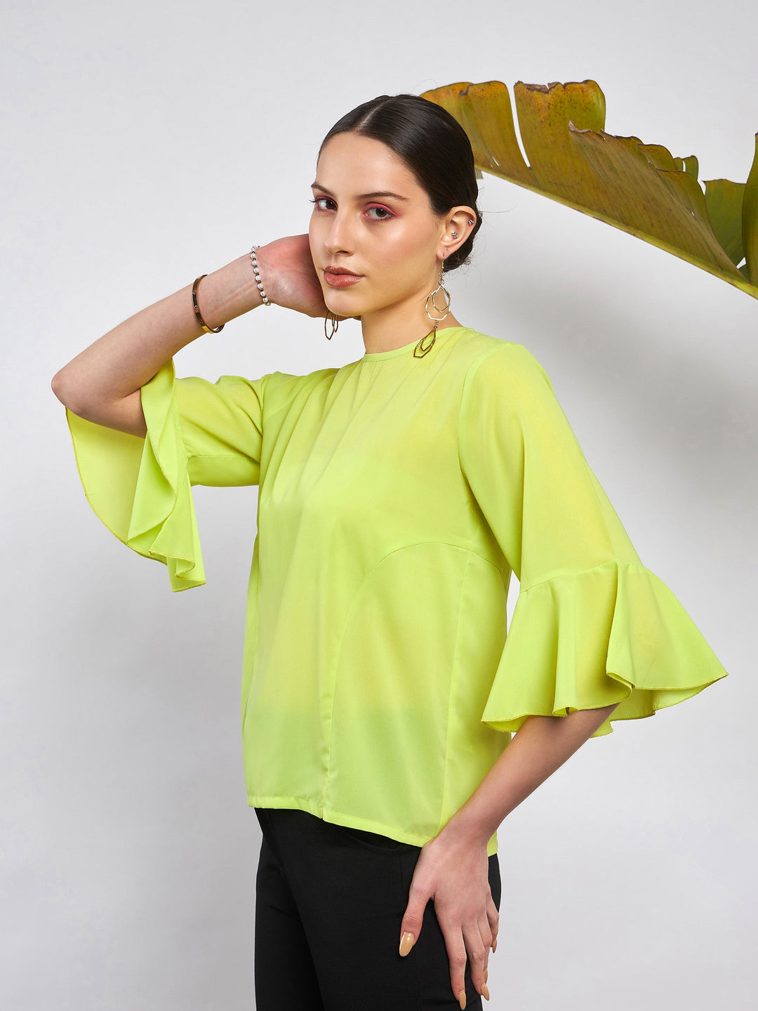 Lime Green Ruffle Sleeve Top