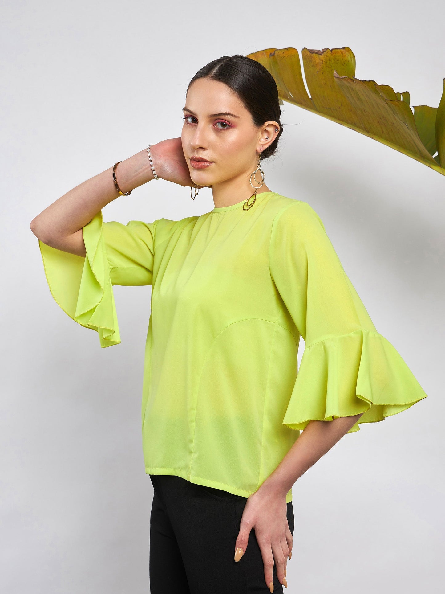 Lime Green Ruffle Sleeve Top